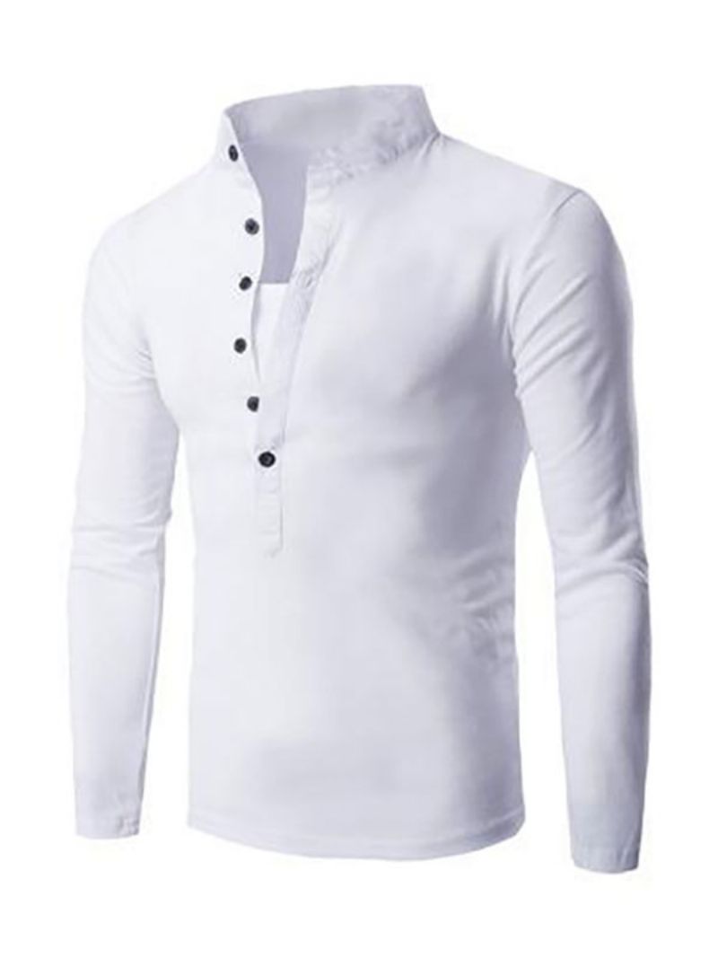 Męskie T-shirty Eleganckie Z Długimi Rękawami I Dekoltem W Kształcie Klejnotów