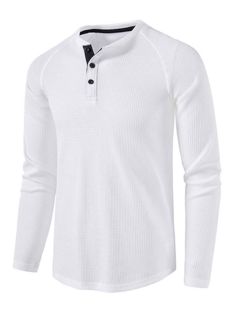 T-shirty Męskie Casual Z Dekoltem W Kształcie Biżuteri Długimi Rękawami I - Biały