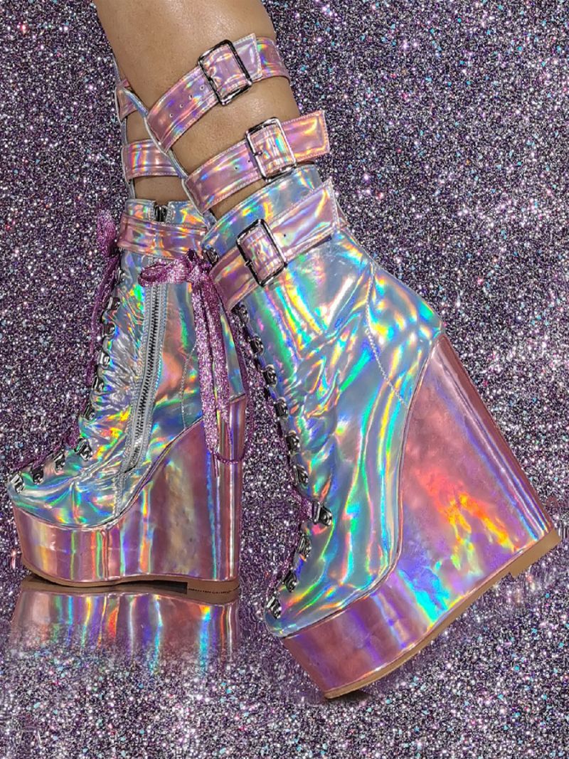 Damskie Buty Do Połowy Łydki Z Patentem Okrągłym Noskiem I CZubkiem