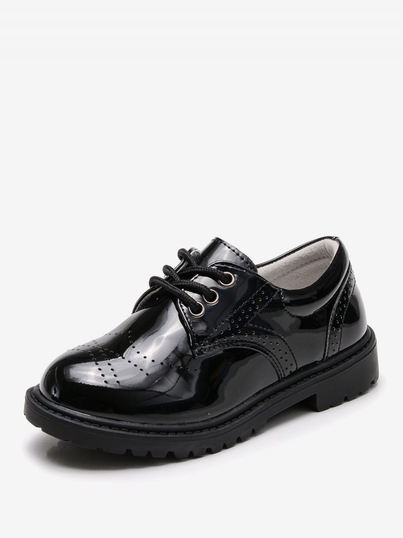 Chłopięce Buty Wyjściowe Brogue Round Toe Sznurowane Oxford Oficjalne Imprezowe - Czarny