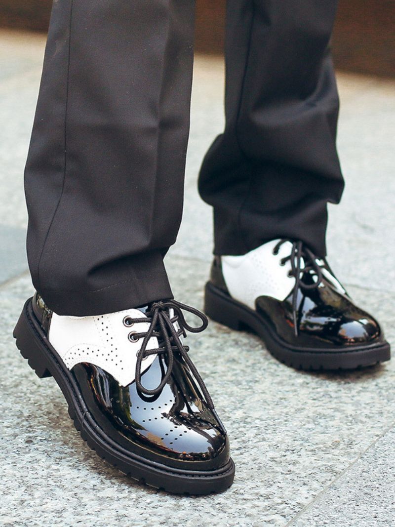 Chłopięce Buty Wyjściowe Brogue Round Toe Sznurowane Oxford Oficjalne Imprezowe - Biały