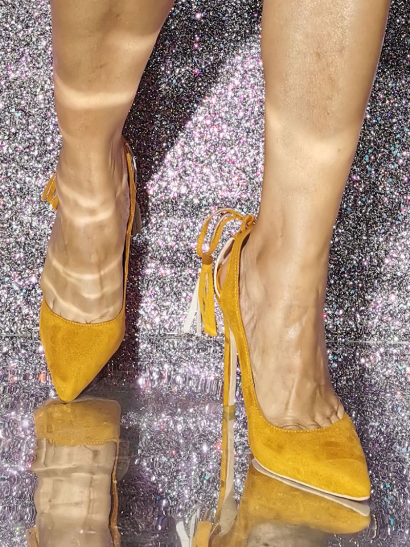 Damskie Buty Na Wysokim Obcasie Plus Size CZółenka Szpilce Cholewka Z Mikro Zamszu - Pomarańczowy