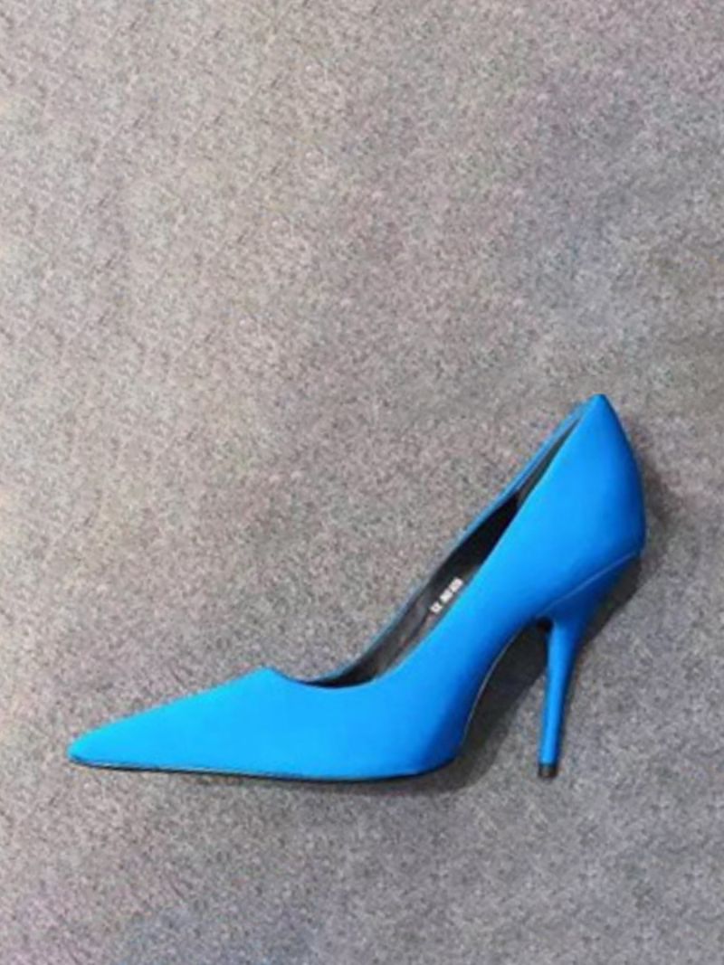 Damskie Buty Na Wysokim Obcasie Satynowe Fioletowe Szpiczaste CZółenka Szpilce - Niebieski