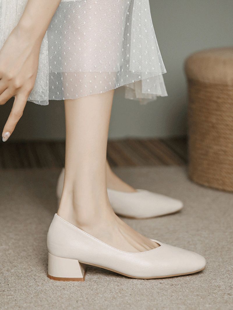 Damskie Buty Ślubne CZółenka Pu Skóra Kwadratowe Noski - Beżowy