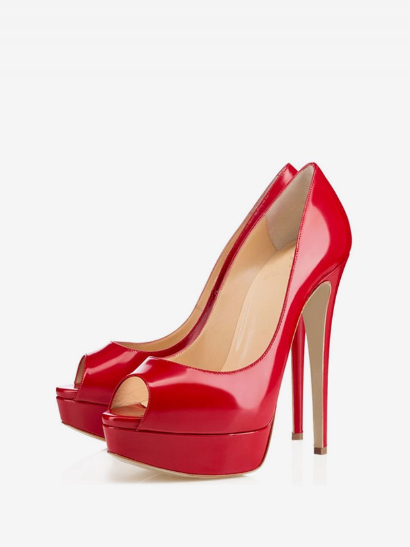 Damskie Platformy Peep Toe Obcasy Lakierowana Szpilka Seksowne CZółenka Imprezowe