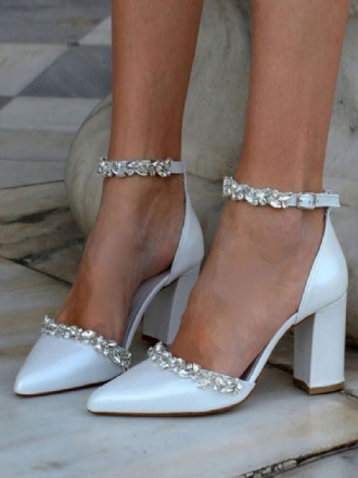 Damskie Buty Ślubne CZółenka Pu Skóra Ze Szpiczastymi Łańcuszkami