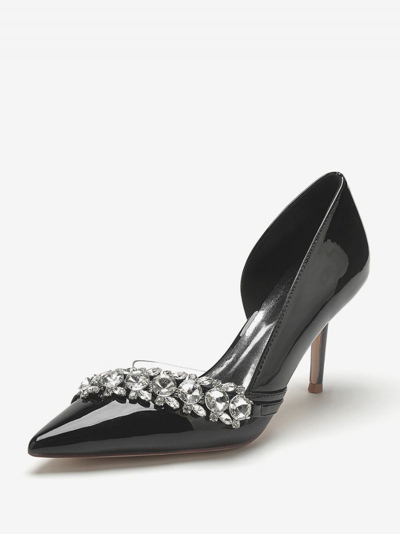 Damskie Buty Ślubne Dla Matki Panny Młodej Patent Pu Górny Szpiczasty Nosek Cyrkonie 3 3" - Czarny