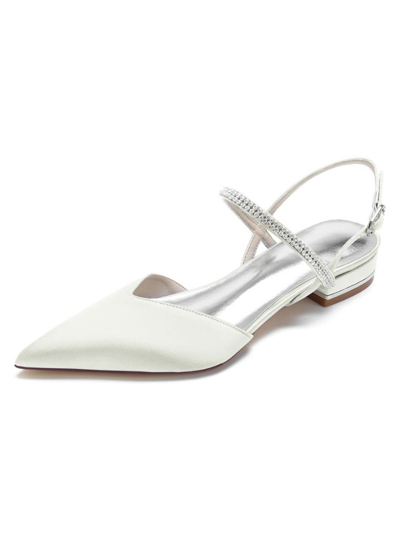 Damskie Buty Ślubne Z Kryształkami Mary Jane Slingback Satyny - Kość Słoniowa