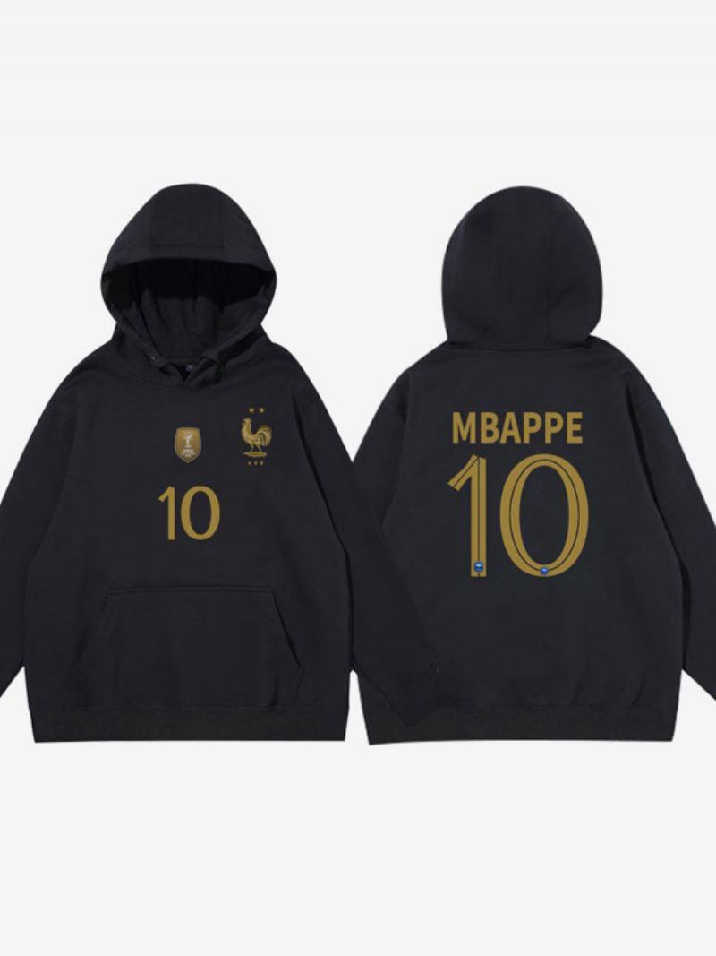 Męska Niebieska Bluza Z Kapturem I Mbappé Team Les Bleus Number 10 - Czarny