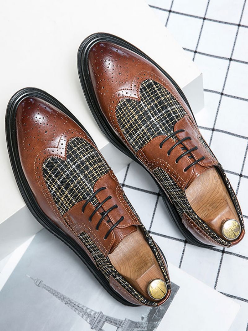 Buty Wyjściowe Dla Mężczyzn Wysokiej Jakości Oxford Z Okrągłym Noskiem I Sznurowaniem Ze Skóry Pu - Żółty