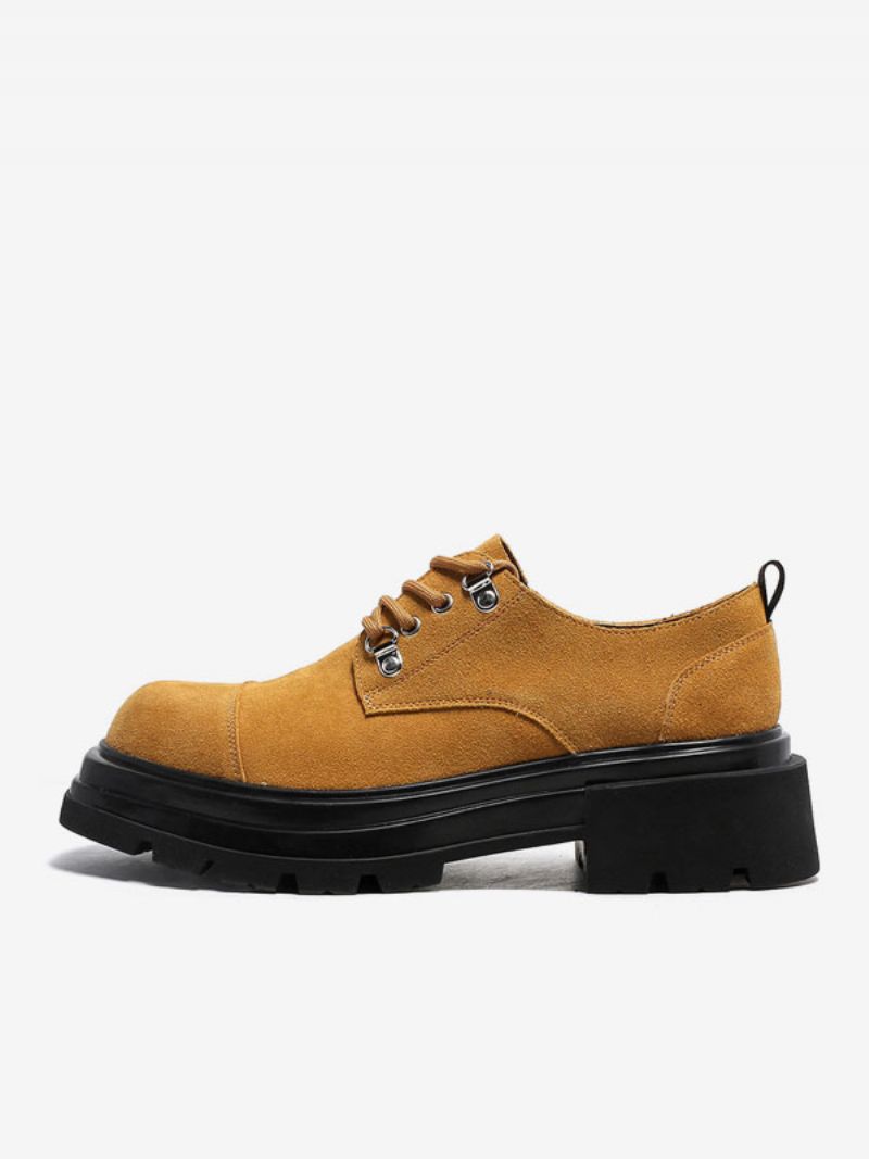 Męskie Buty Wyjściowe Stylowe Z Okrągłym Noskiem Regulowane Zamszowe Na Studniówkę - Pomarańczowy