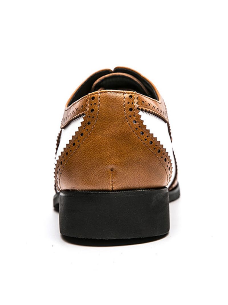 Męskie Dwukolorowe Brązowe Oksfordki Suknia Ślubna Buty Na Studniówkę - Kawowy Brąz