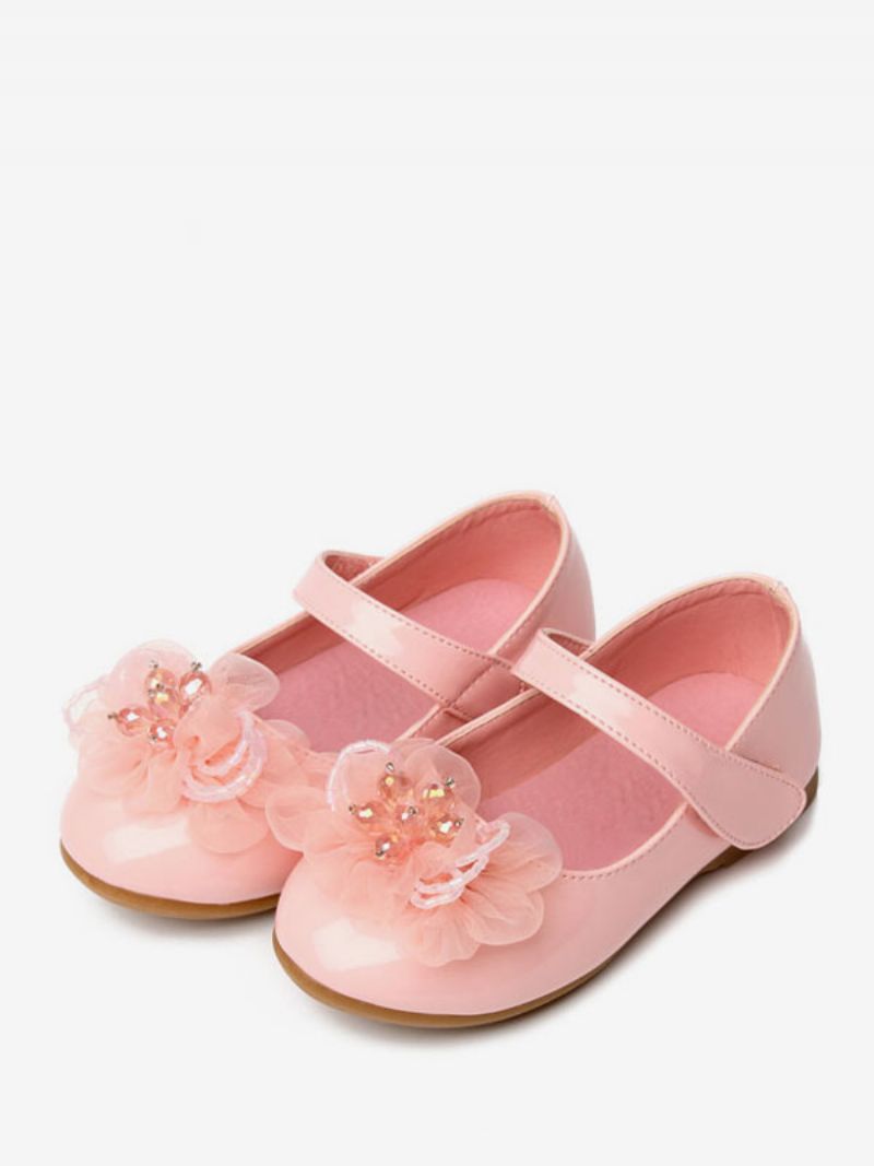 Buty Dziewczęce W Kwiaty Białe Imprezowe Ze Skóry Pu Dla Dzieci - Różowy