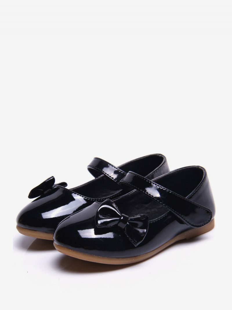 Buty Dziewczęce W Kwiaty CZarne Ze Skóry Pu Z Kokardkami Dla Dzieci - Czarny