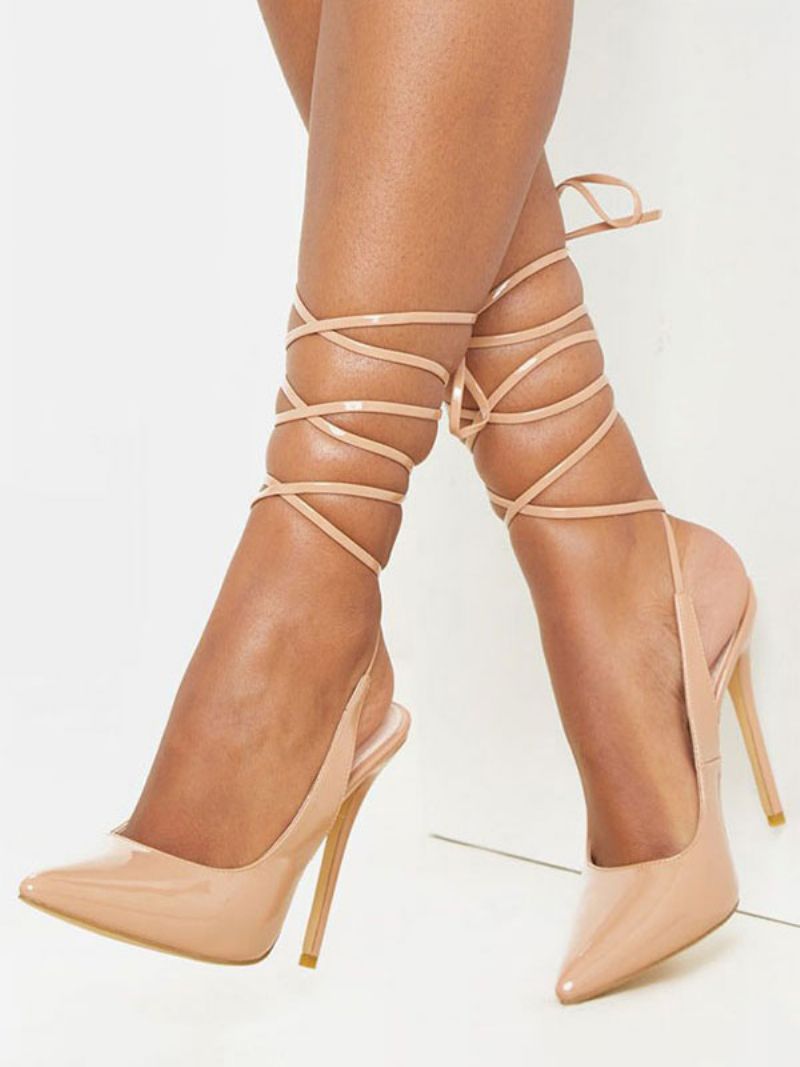 Damskie Buty Na Wysokim Obcasie Magenta Pointed Toe Regulowane Paski Sling Back Obuwie - Żółty / Czerwony