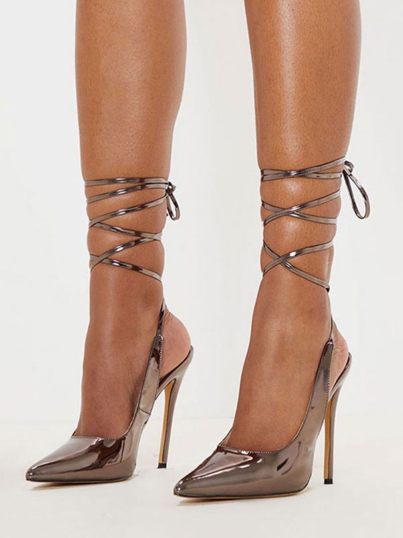 Damskie Buty Na Wysokim Obcasie Magenta Pointed Toe Regulowane Paski Sling Back Obuwie - Brązowy