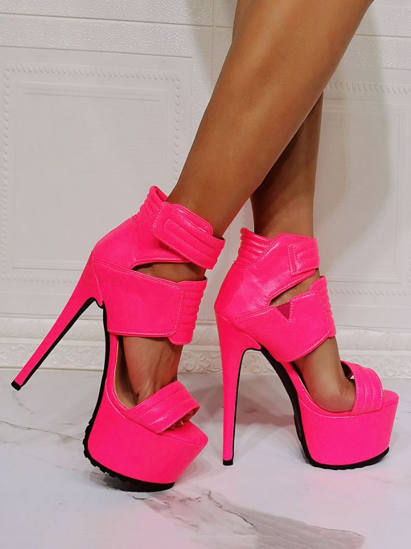 Damskie Buty Na Wysokim Obcasie Pu Skórzane Szpilce Z Wystającym Palcem Seksowne Botki - Magenta
