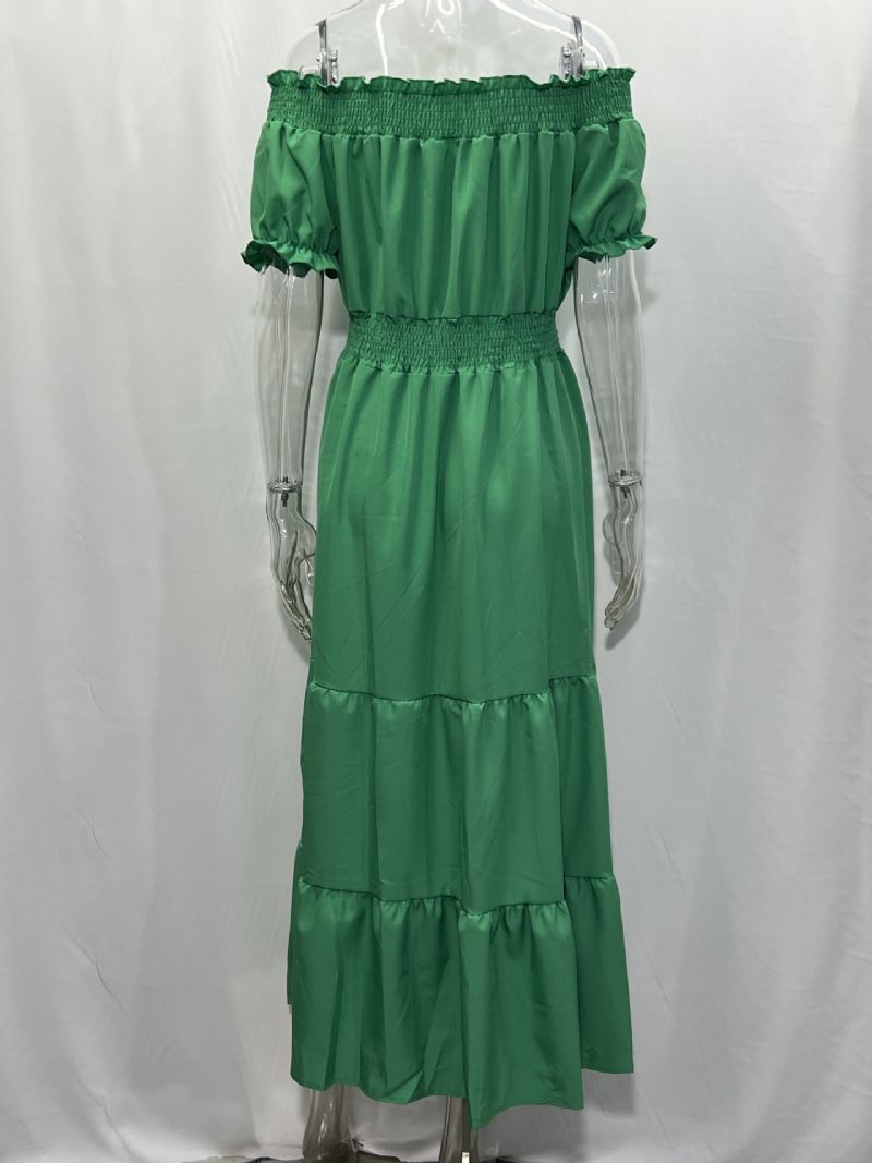 Damska Sukienka Boho Z Odkrytymi Ramionami Plisowana Wielowarstwowa W Stylu Casual Letnia Maxi - Zielony