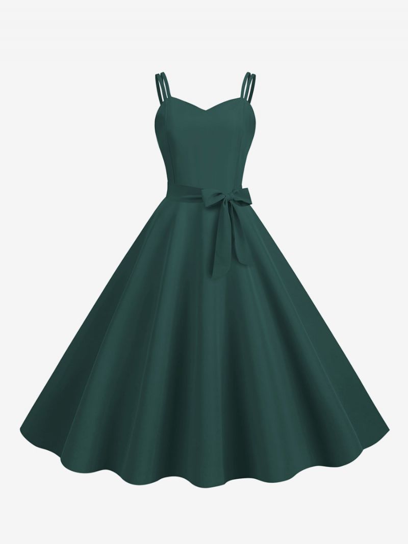 Damska Sukienka Retro Z Lat 50 Xx Wieku Dekoltem W Kształcie Serca Bez Rękawów Średnia Stylu Rockabilly - Ciemnozielony