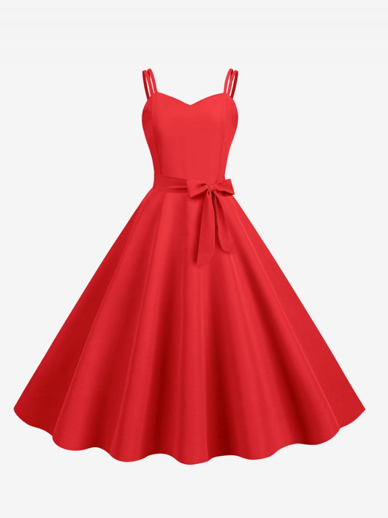 Damska Sukienka Retro Z Lat 50 Xx Wieku Dekoltem W Kształcie Serca Bez Rękawów Średnia Stylu Rockabilly - Czerwony