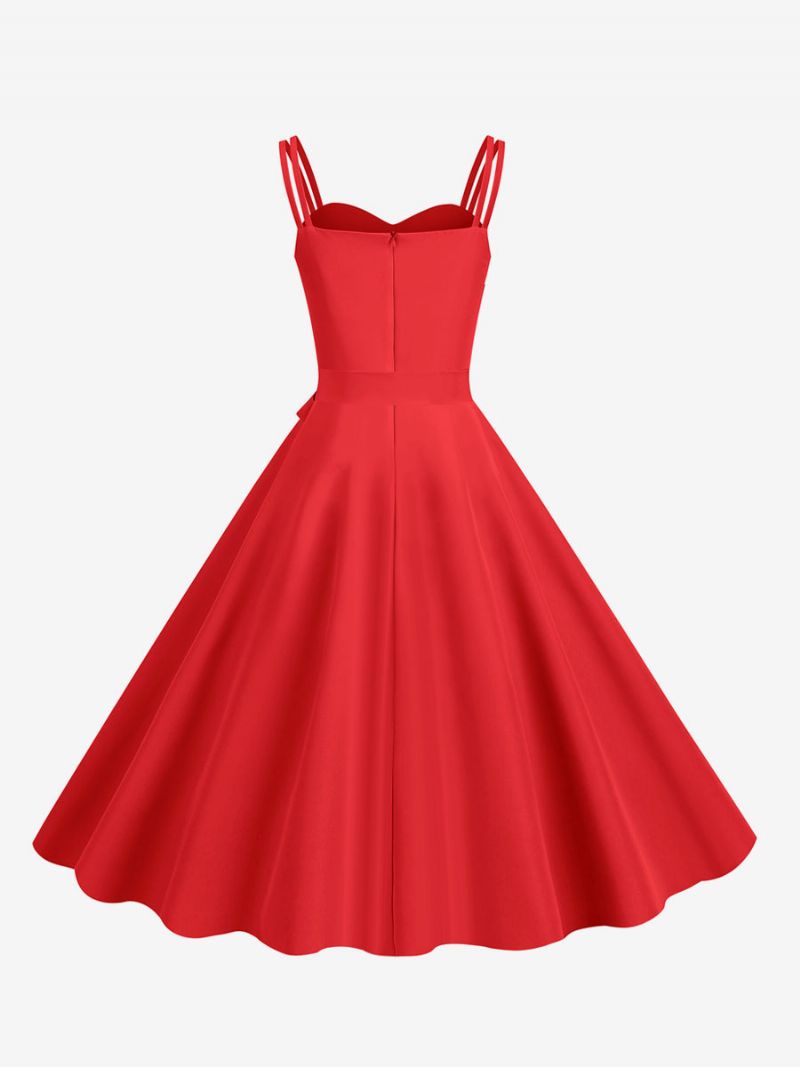 Damska Sukienka Retro Z Lat 50 Xx Wieku Dekoltem W Kształcie Serca Bez Rękawów Średnia Stylu Rockabilly - Czerwony