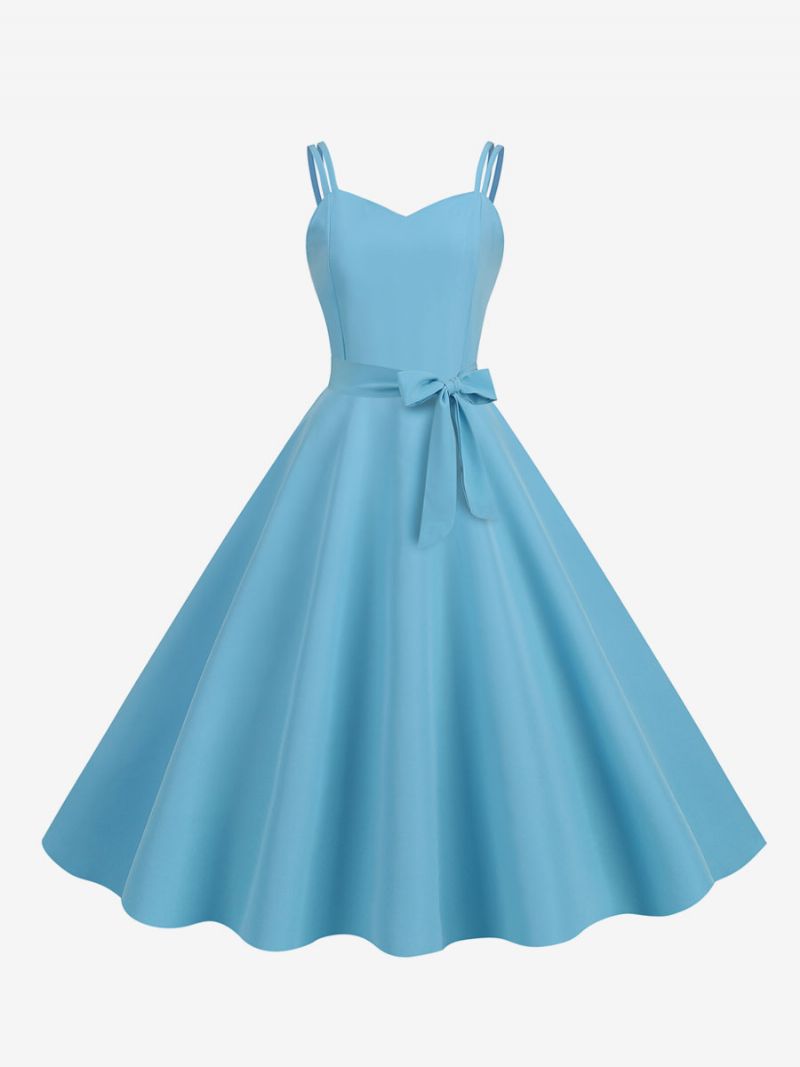 Damska Sukienka Retro Z Lat 50 Xx Wieku Dekoltem W Kształcie Serca Bez Rękawów Średnia Stylu Rockabilly - Jasnoniebieski