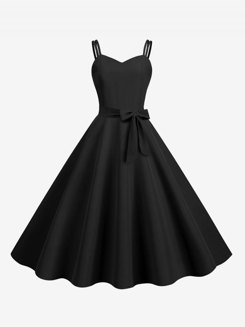 Damska Sukienka Retro Z Lat 50 Xx Wieku Dekoltem W Kształcie Serca Bez Rękawów Średnia Stylu Rockabilly - Czarny